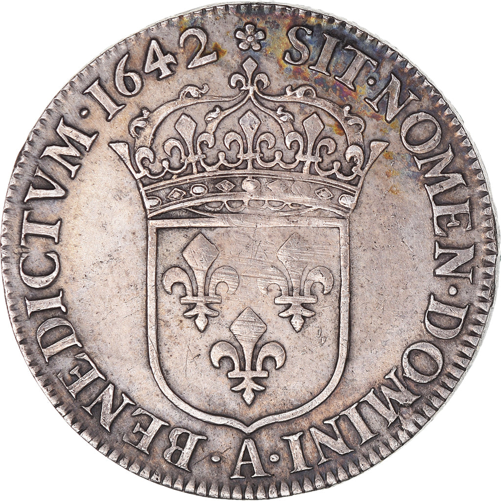 Moneta, Francia, Louis XIII, 1/4 Ecu, 1642, Paris, BB+, Argento, Gadoury:48