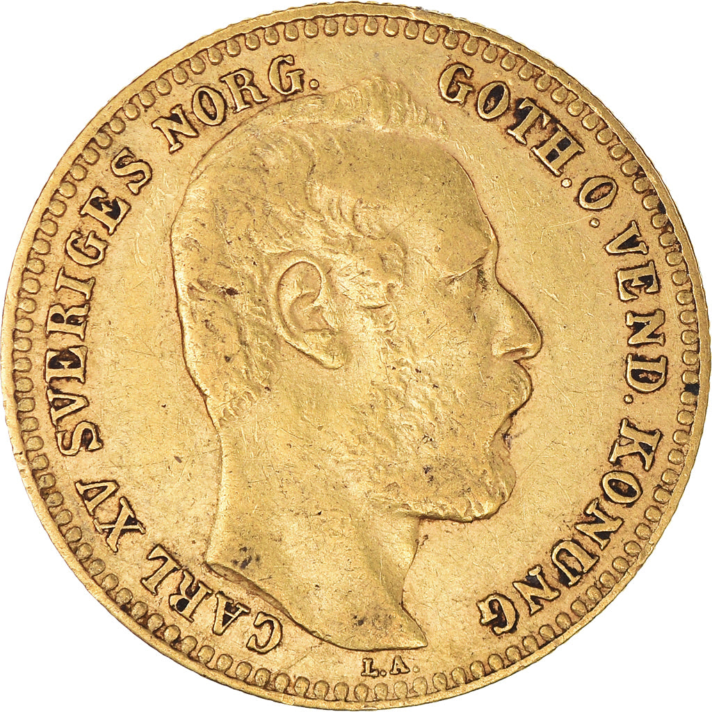 Coin, Sweden, Carl XV Adolf, Carolin, 10 Francs, 1869, EF(40-45), Gold, KM:716