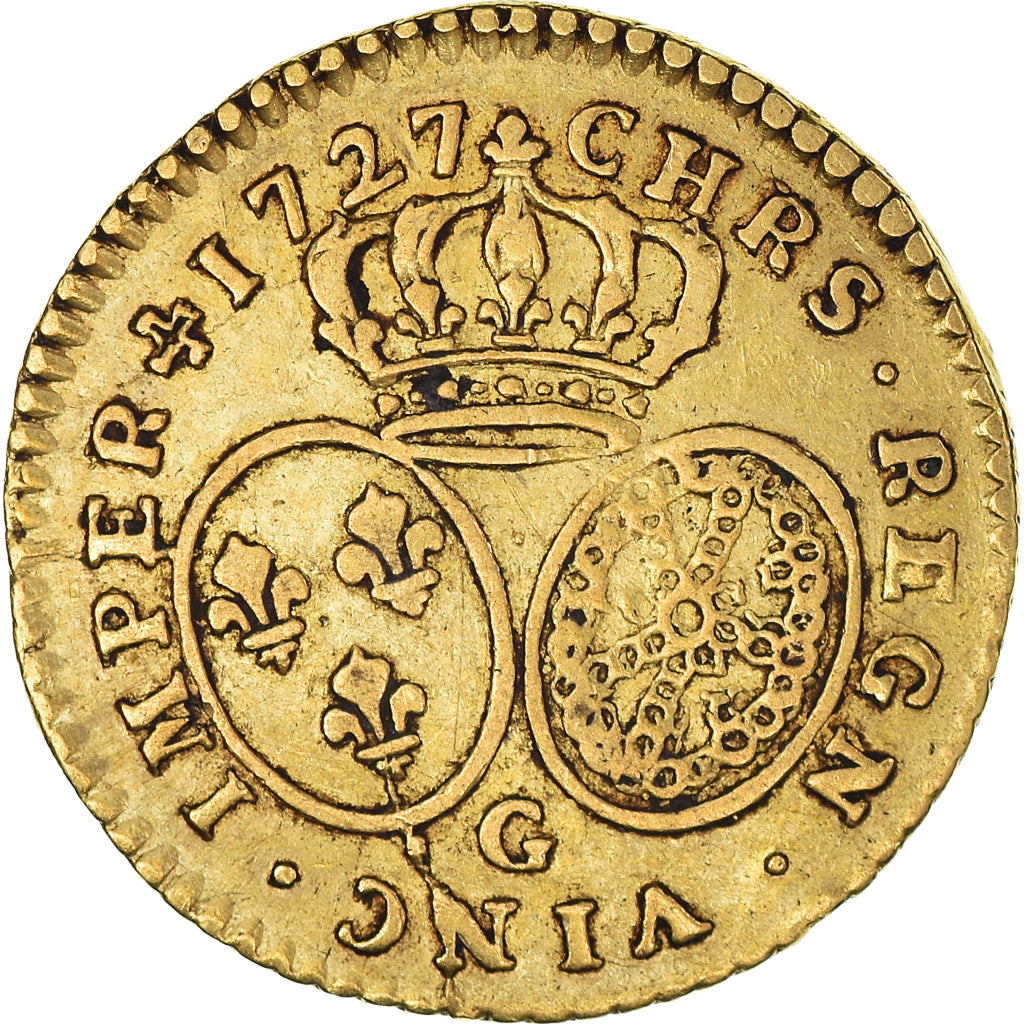 Moneda, Francia, Louis XV, 1/2 Louis d'or aux lunettes, 1727, Poitiers, BC+