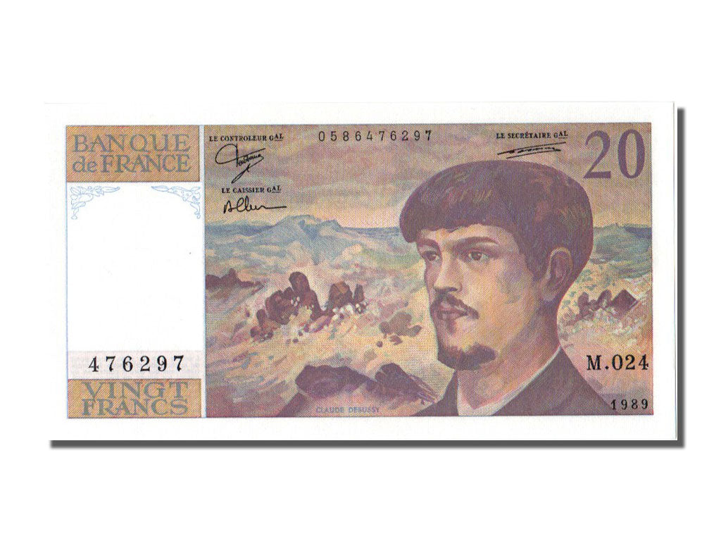 France, 20 Francs, 20 F 1980-1997 ''Debussy'', 1989, KM #151c, UNC(65-70), M,...