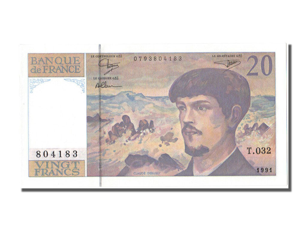 France, 20 Francs, 20 F 1980-1997 ''Debussy'', 1991, KM #151e, , T, Fayette #66.