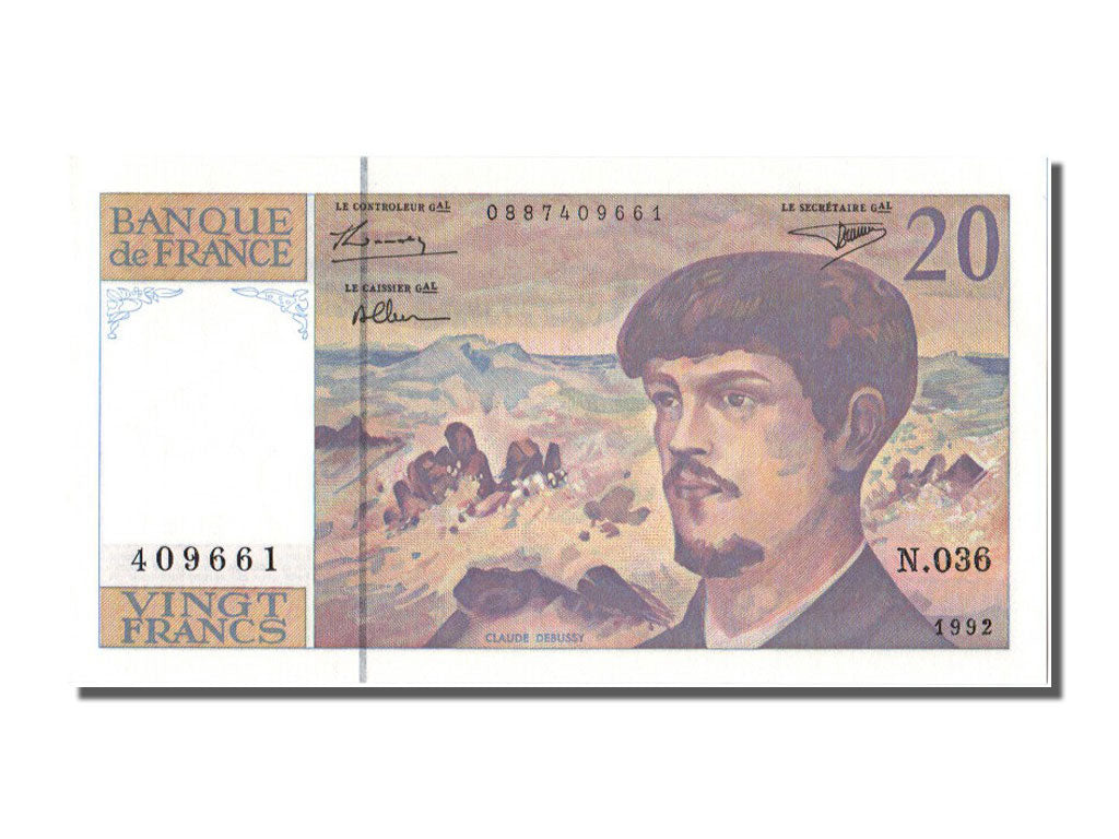 France, 20 Francs, 20 F 1980-1997 ''Debussy'', 1992, KM #151f, UNC(65-70), N,...