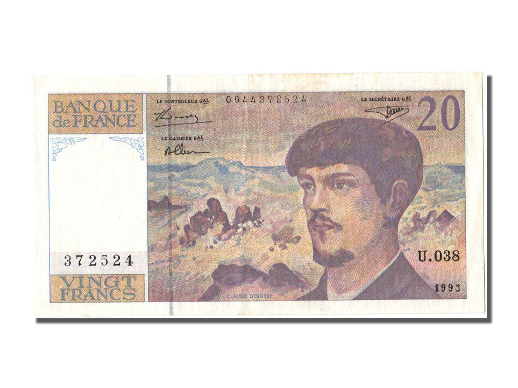 France, 20 Francs, 20 F 1980-1997 ''Debussy'', 1993, KM #151f, UNC(60-62), U,...
