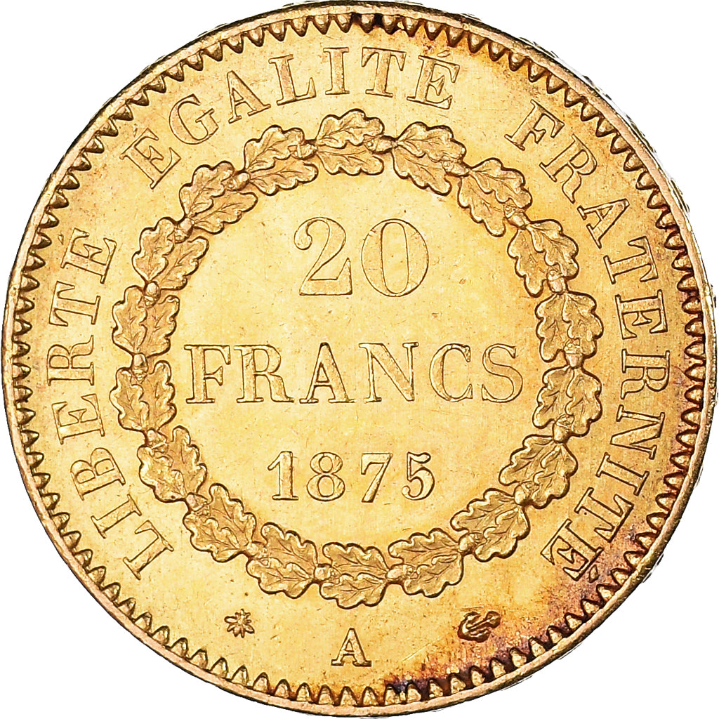 Moneda, Francia, Génie, 20 Francs, 1875, Paris, EBC+, Oro, KM:825, Gadoury:1063