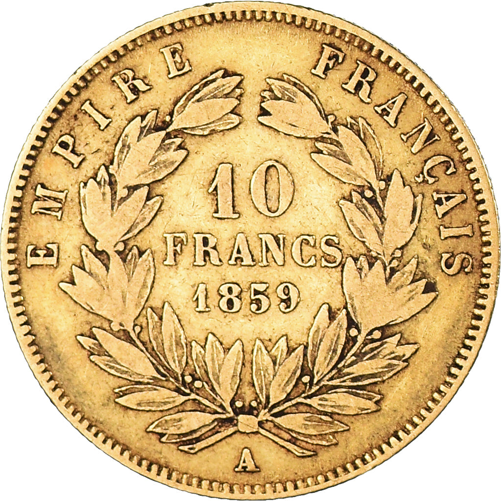 Moneta, Francia, Napoleon III, 10 Francs, 1859, Paris, MB, Oro, KM:784.3