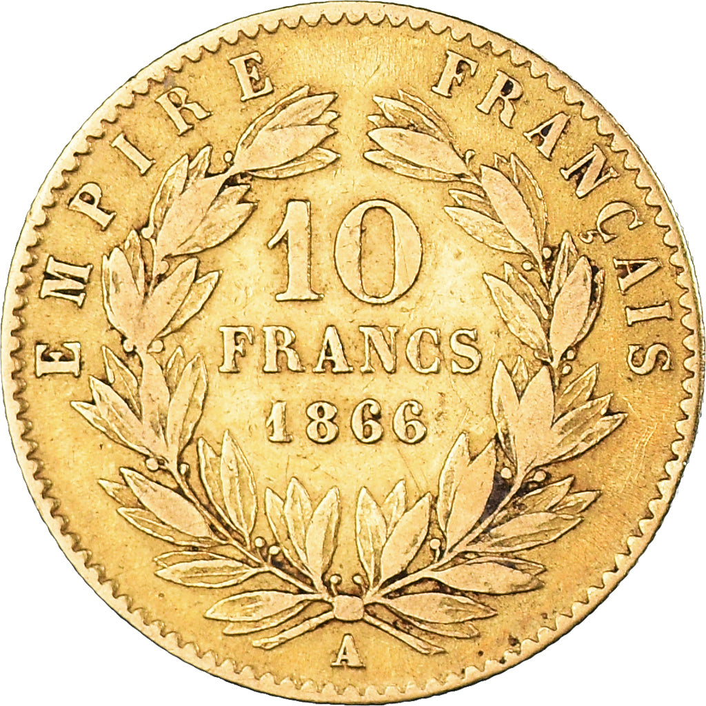 Coin, France, Napoleon III, 10 Francs, 1866, Paris, VF(30-35), Gold, KM:800.1