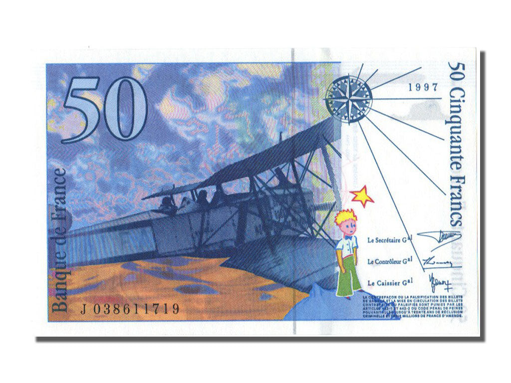 France, 50 Francs, 50 F 1992-1999 ''St Exupéry'', 1997, KM #157Ad, UNC(65-70), J