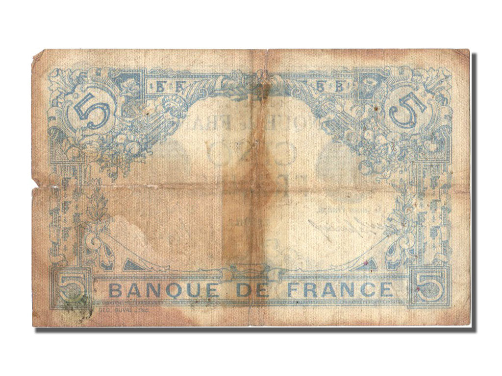 France, 5 Francs, 5 F 1912-1917 ''Bleu'', 1912, KM #70, 1912-08-06, F(12-15),...