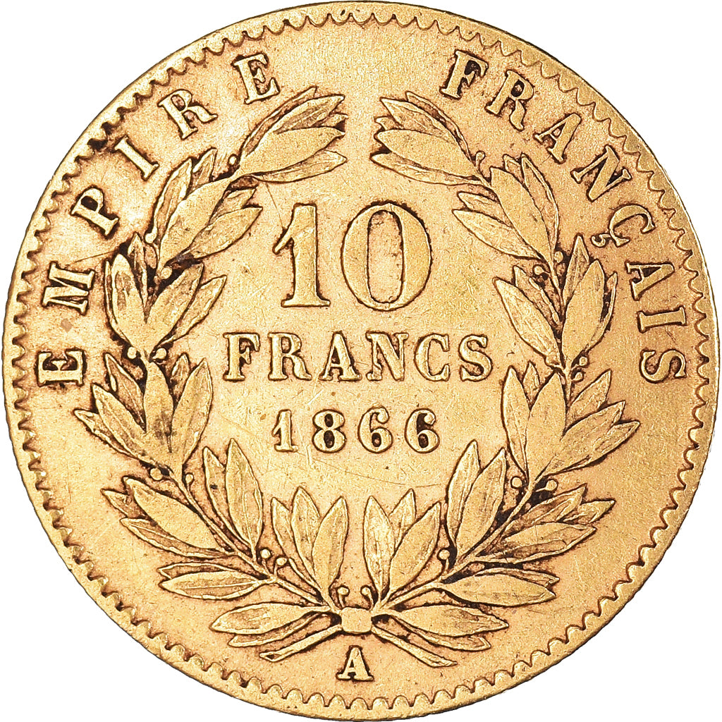 Münze, Frankreich, Napoleon III, 10 Francs, 1866, Paris, SS, Gold, KM:800.1