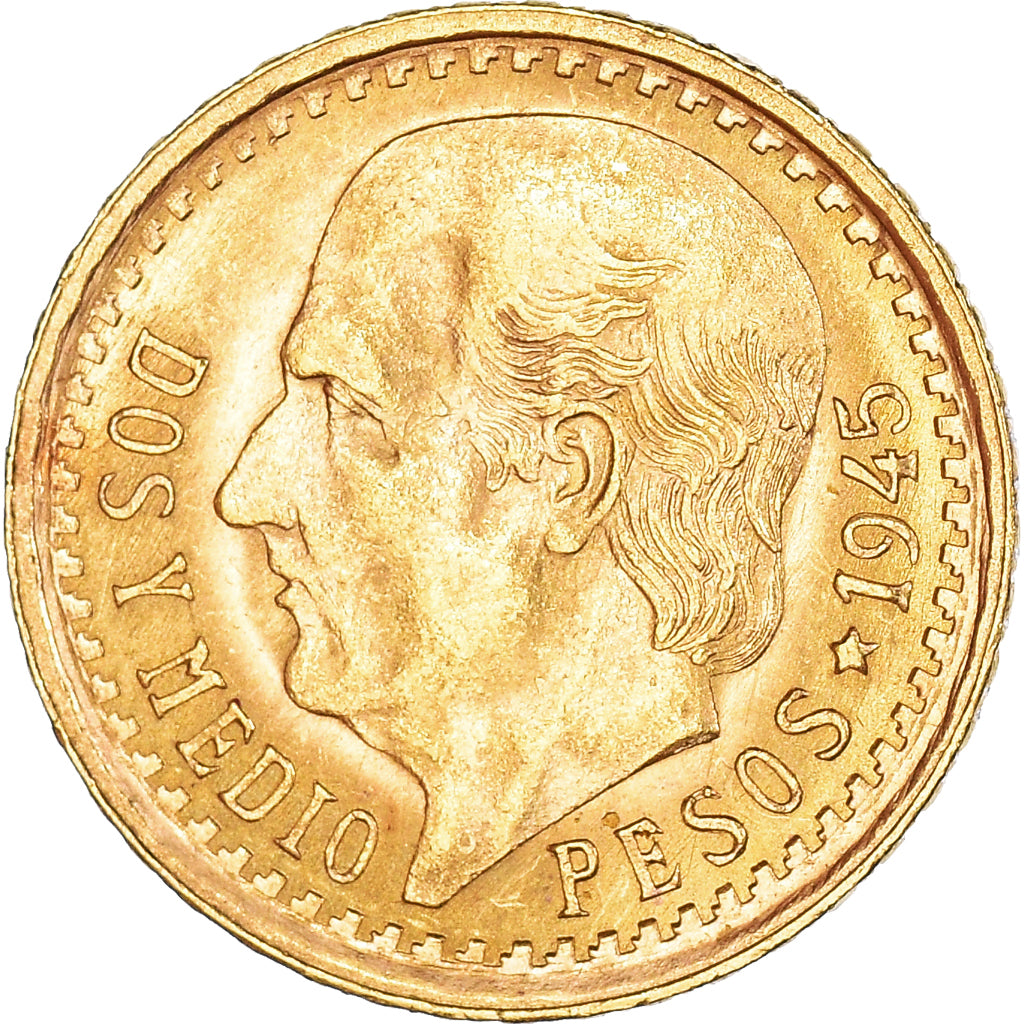 Moneda, México, 2-1/2 Pesos, 1945, Mexico City, SC, Oro, KM:463