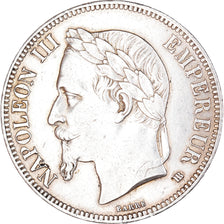 Moneda, Francia, Napoleon III, 5 Francs, 1868, Strasbourg, MBC, Plata, KM:799.2