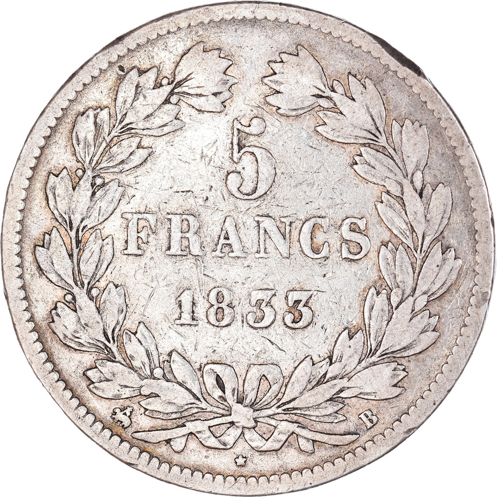 Coin, France, Louis-Philippe, 5 Francs, 1833, Rouen, VF(20-25), Silver