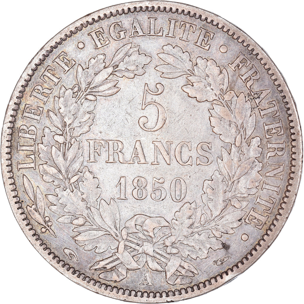 Moneta, Francia, Cérès, 5 Francs, 1850, Paris, BB, Argento, KM:761.1