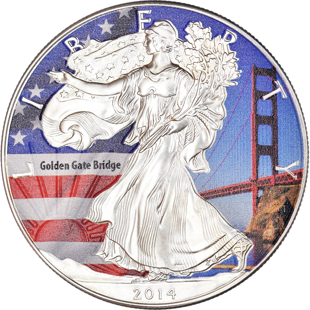 Coin, United States, Silver Eagle, Dollar, 2014, Philadelphia, Colourized