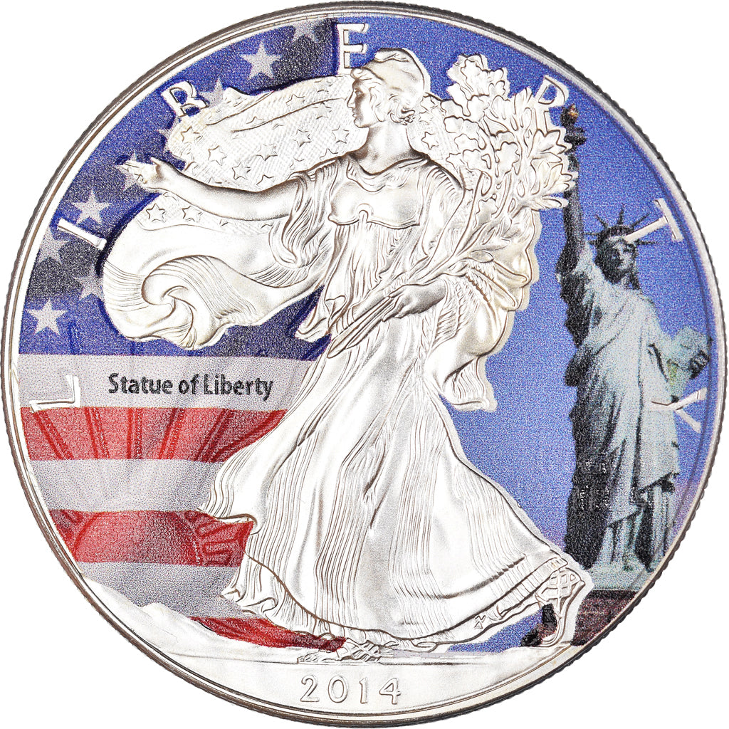 Coin, United States, Silver Eagle, Dollar, 2014, Philadelphia, Colourized