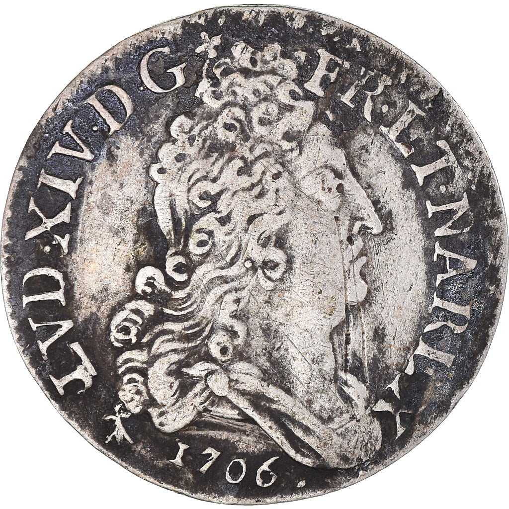 Munten, Frankrijk, Louis XIV, 10 Sols aux 4 couronnes, 1706, Metz, ZF, Zilver