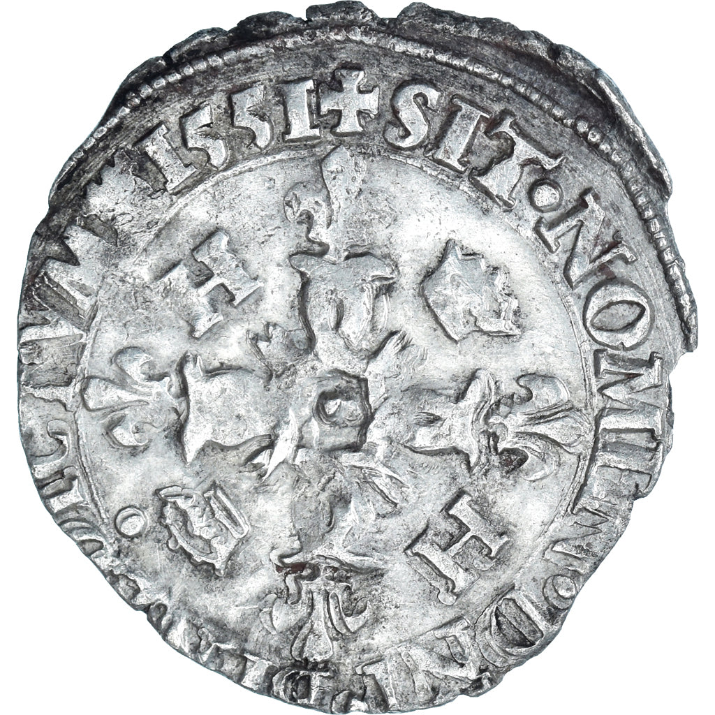 Monnaie, France, Henri II, Douzain aux croissants, 1551, Caen, TTB, Billon