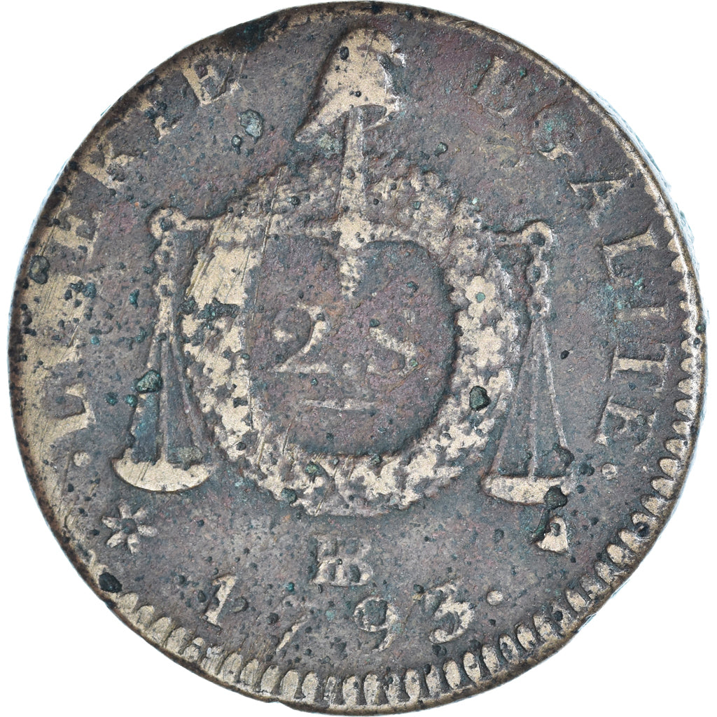 Coin, France, 2 sols à la Balance, 1793, Strasbourg, VF(30-35), Bronze