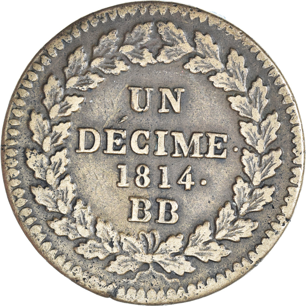 Moneta, Francja, Louis XVIII, Decime, 1814, Strasbourg, AU(50-53), Brązowy