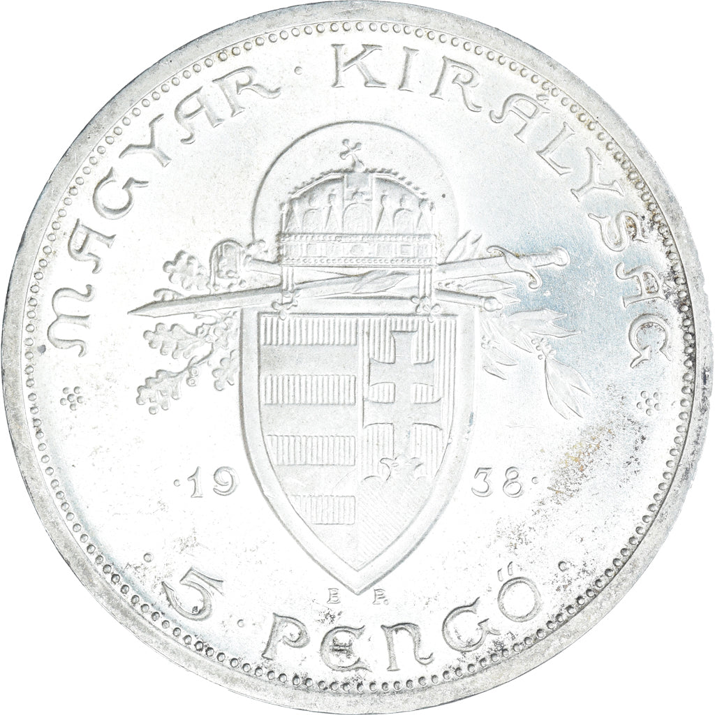 Moneta, Ungheria, 5 Pengö, 1938, SPL, Argento, KM:516
