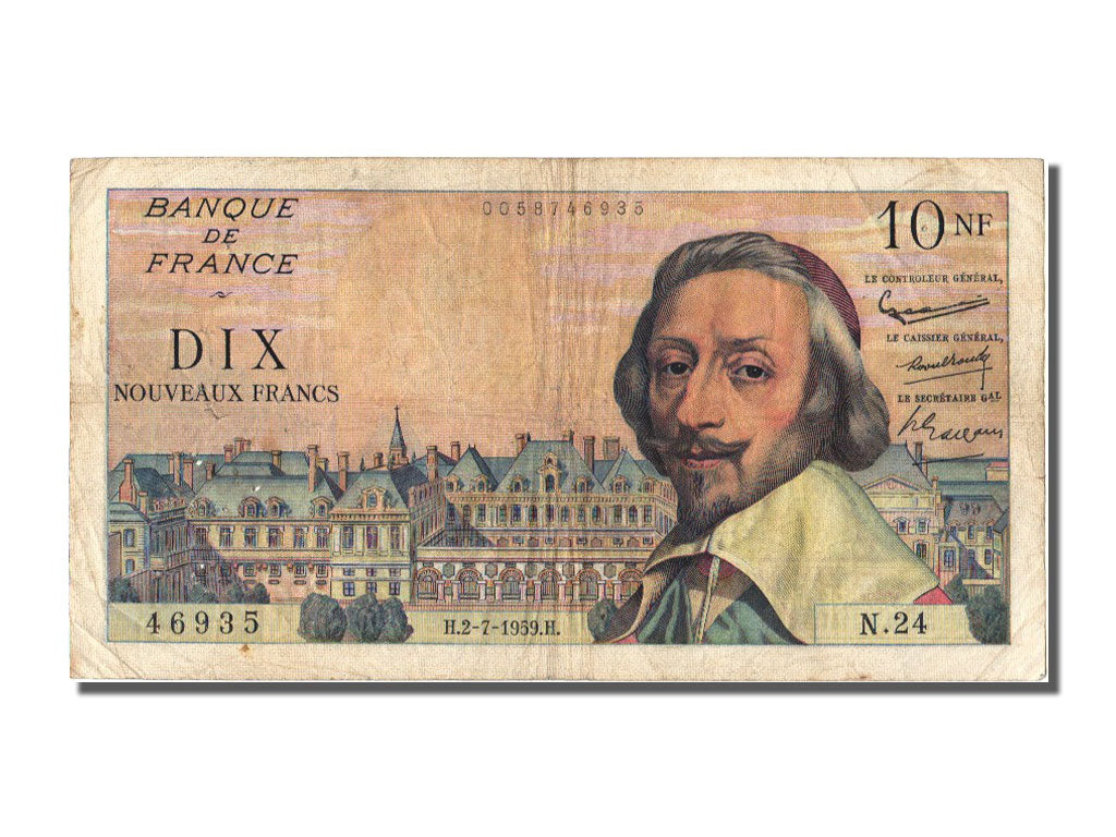 France, 10 Nouveaux Francs, 10 NF 1959-1963 ''Richelieu'', 1959, KM #142a,...