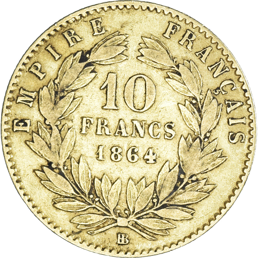 Munten, Frankrijk, Napoleon III, 10 Francs, 1864, Strasbourg, FR+, Goud
