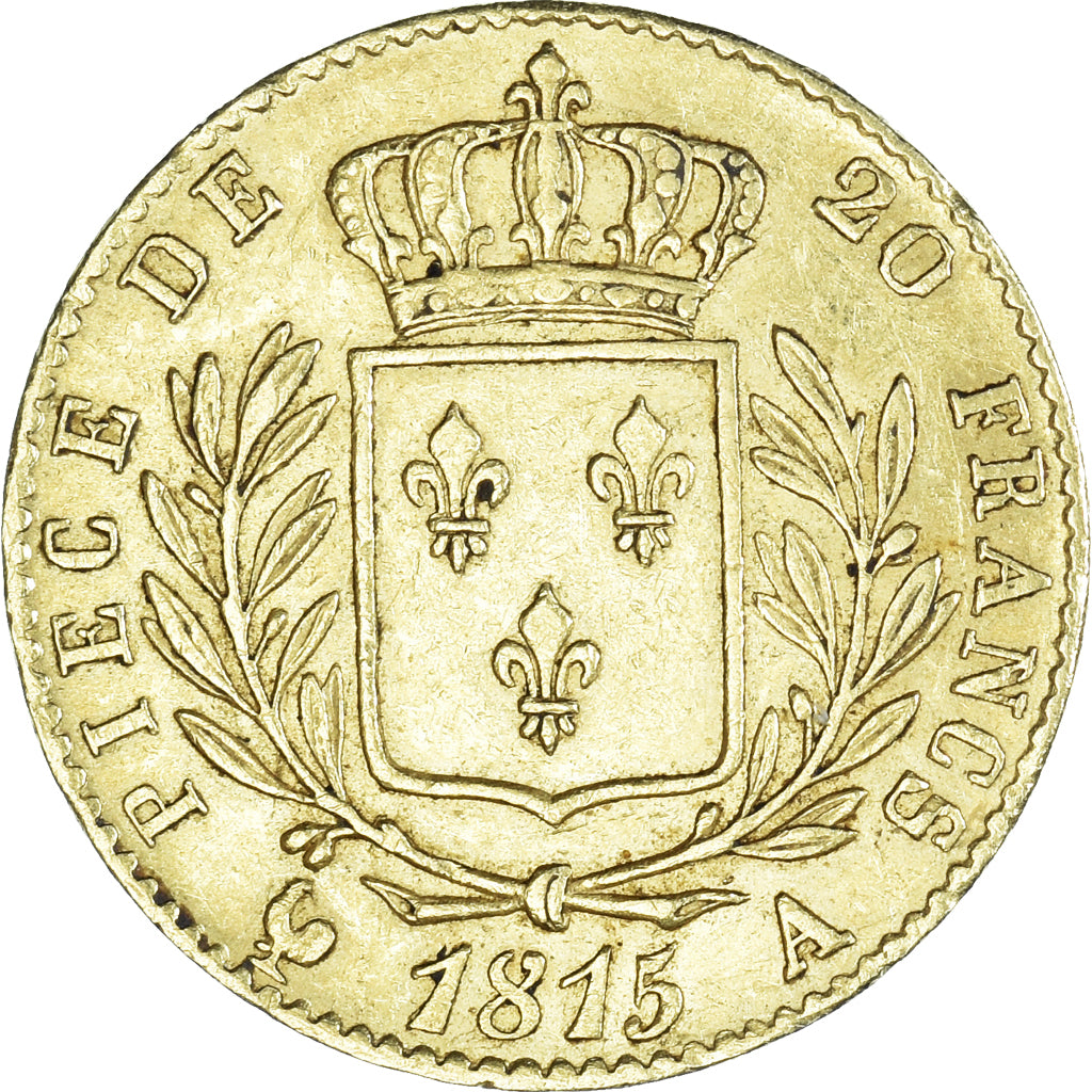 Moneta, Francja, Louis XVIII, 20 Francs, 1815, Paris, EF(40-45), Złoto