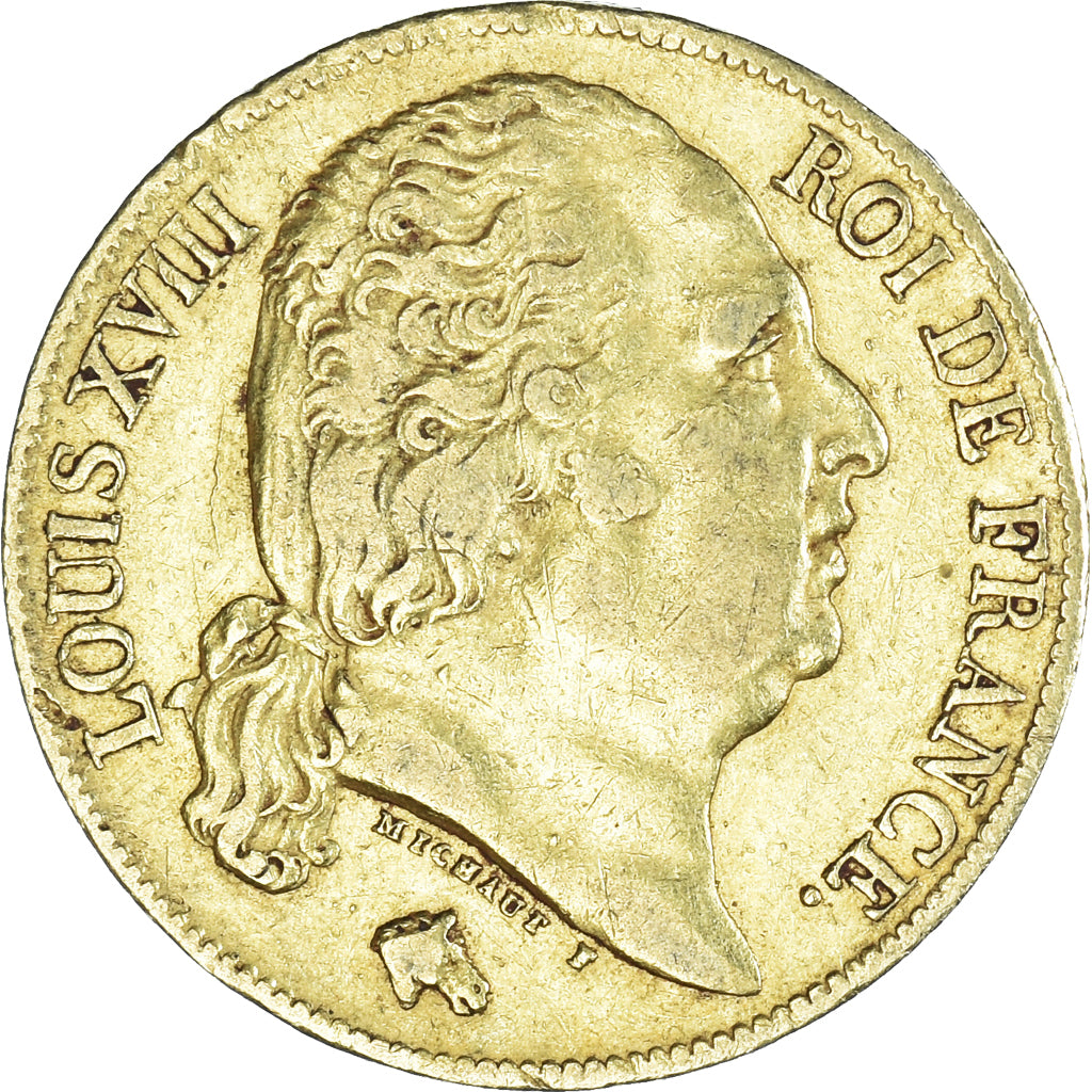 Moneta, Francia, Louis XVIII, 20 Francs, 1818, Paris, BB, Oro, KM:712.1