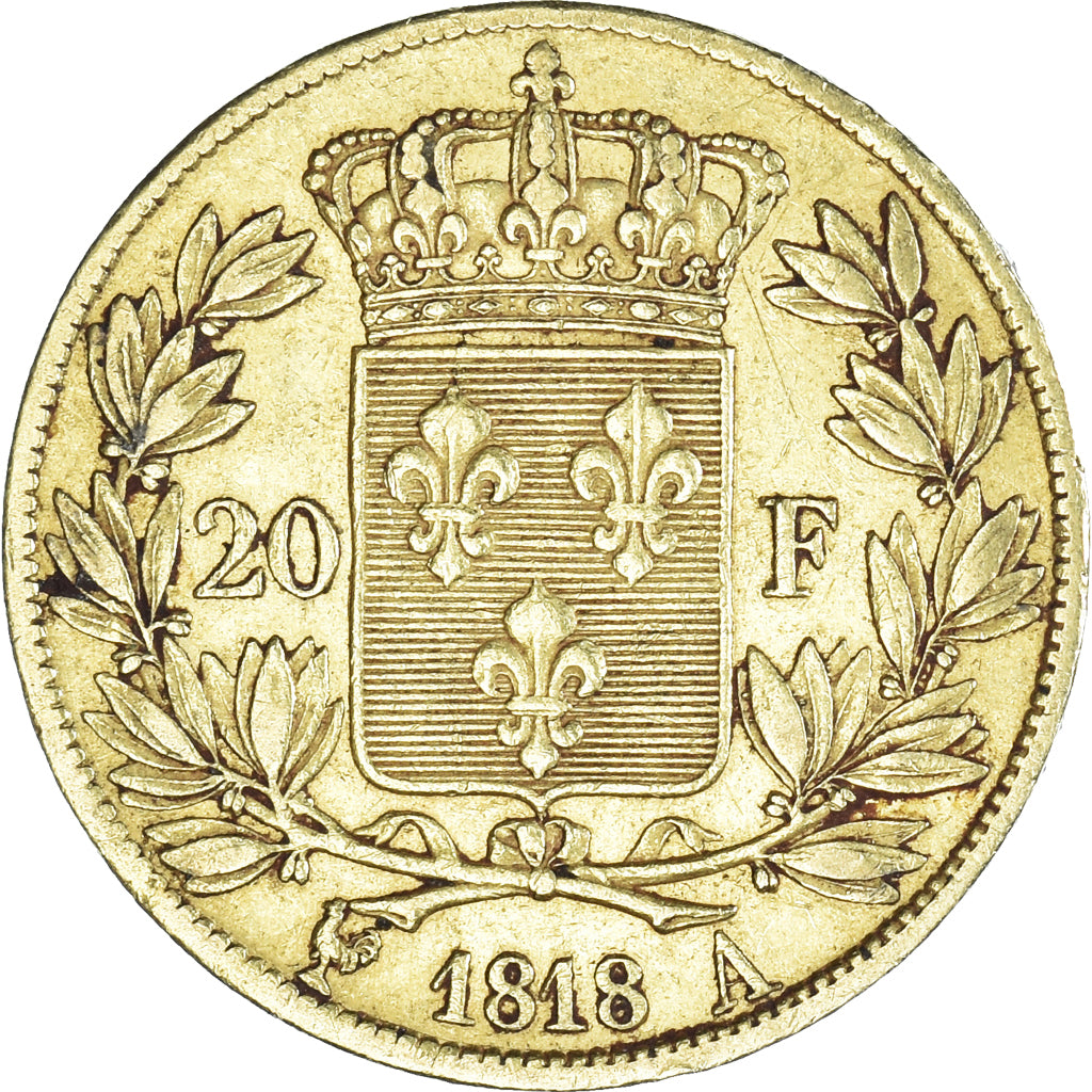 Moneta, Francia, Louis XVIII, 20 Francs, 1818, Paris, BB, Oro, KM:712.1