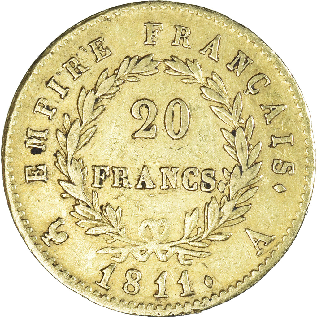 Moneda, Francia, Napoleon I, 20 Francs, 1811, Paris, MBC, Oro, KM:695.1