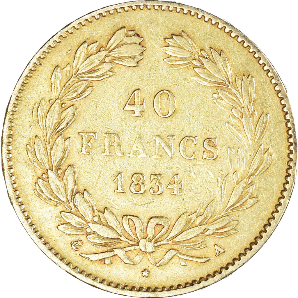Moneta, Francja, Louis-Philippe, 40 Francs, 1834, Paris, EF(40-45), Złoto