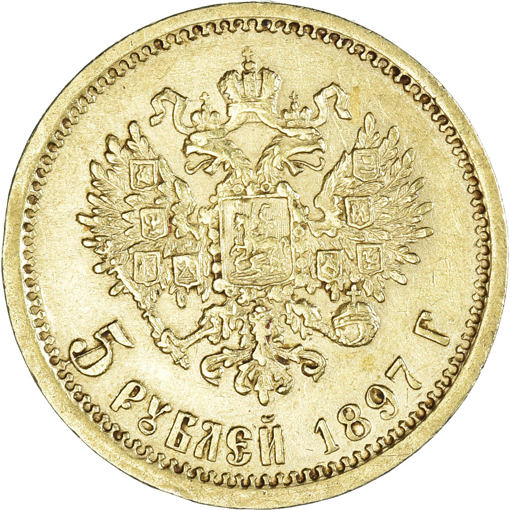 Monnaie, Russie, Nicholas II, 5 Roubles, 1897 АГ, St. Petersburg, TTB+, Or