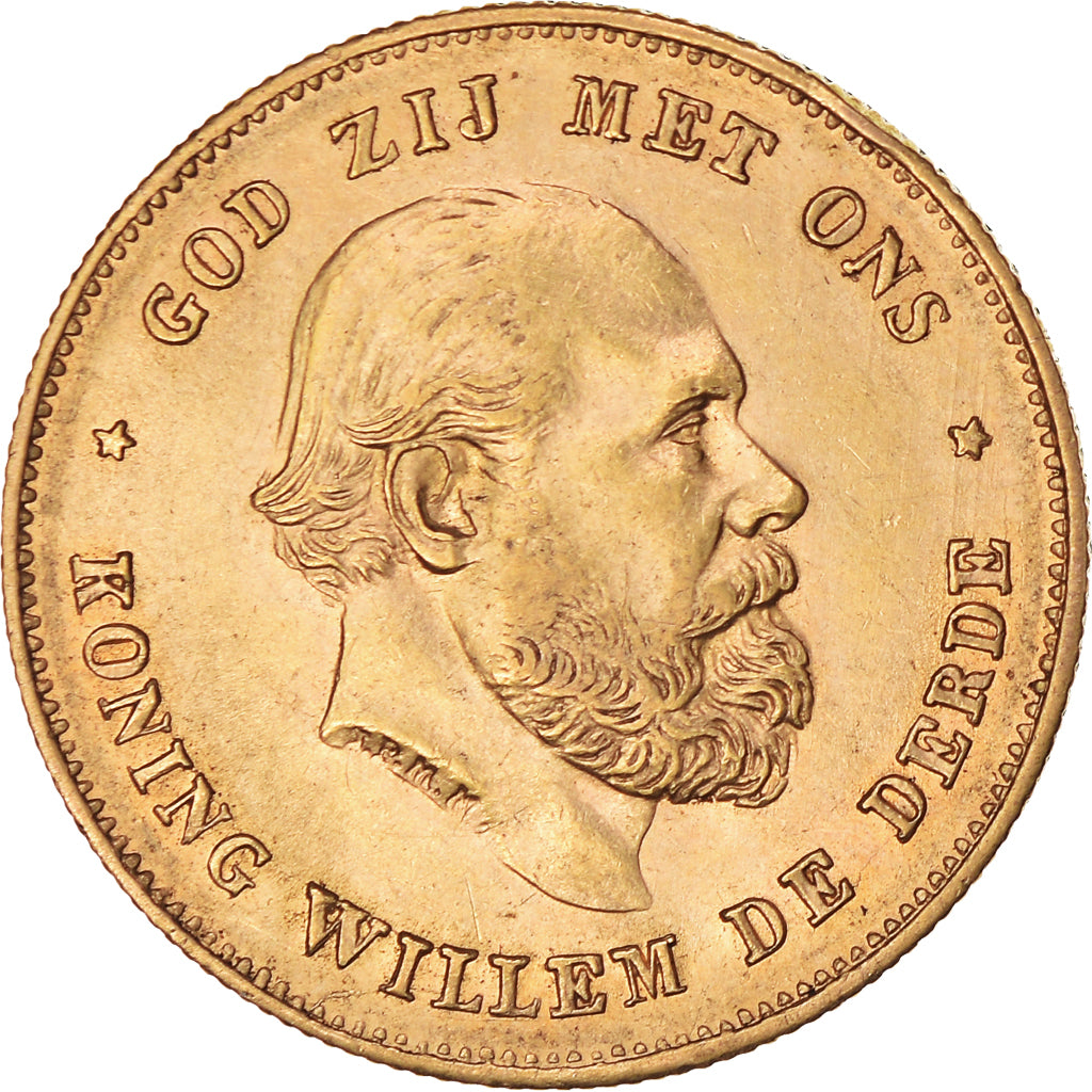 Coin, Netherlands, William III, 10 Gulden, 1875, Utrecht, MS(60-62), Gold