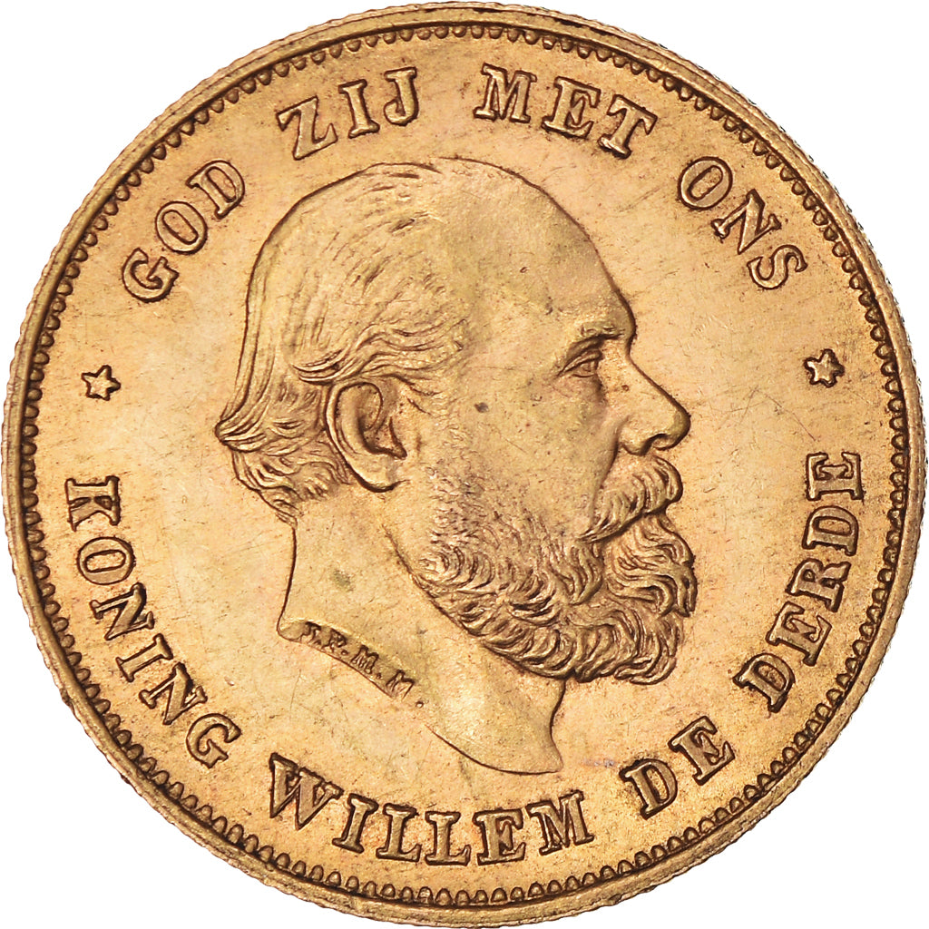 Coin, Netherlands, William III, 10 Gulden, 1875, Utrecht, MS(60-62), Gold