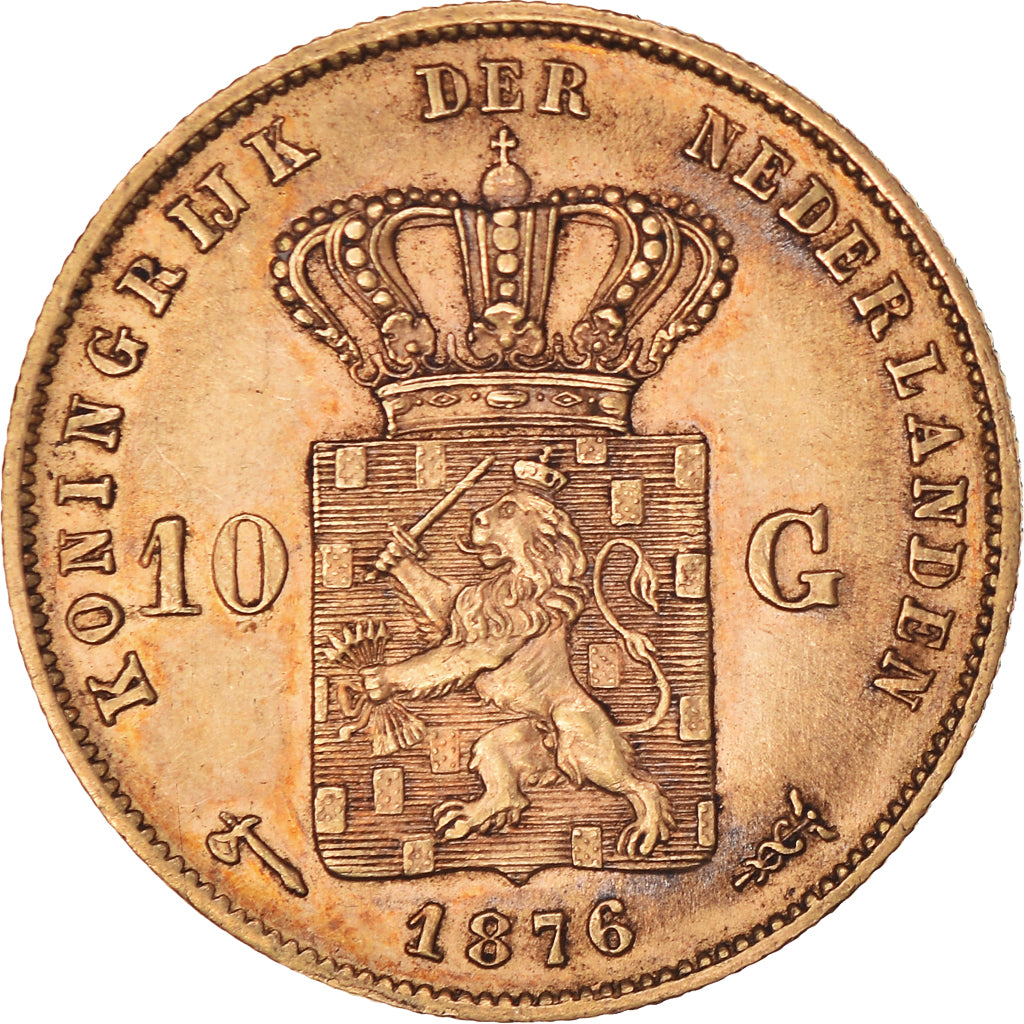 Munten, Nederland, William III, 10 Gulden, 1876, ZF+, Goud, KM:106