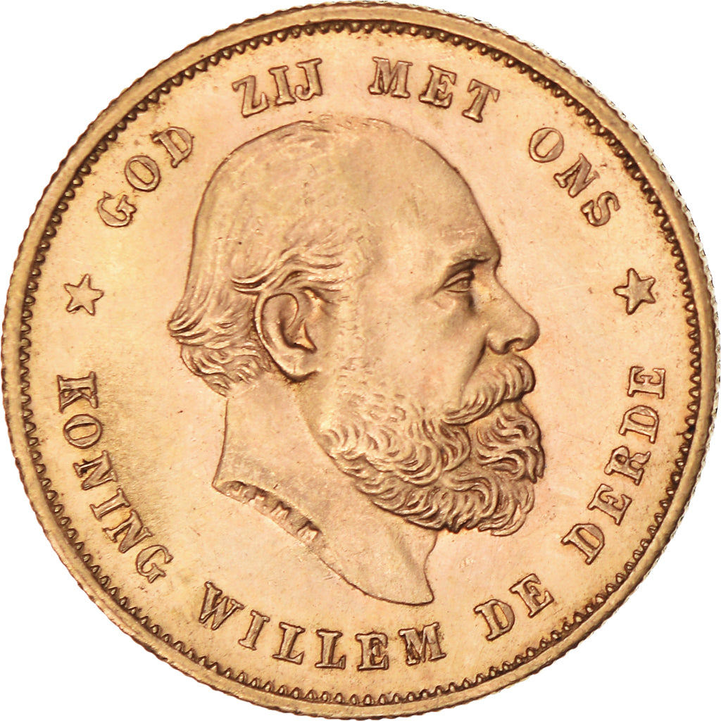 Coin, Netherlands, William III, 10 Gulden, 1877, AU(55-58), Gold, KM:106