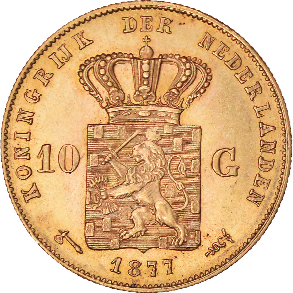 Monnaie, Pays-Bas, William III, 10 Gulden, 1877, SUP, Or, KM:106