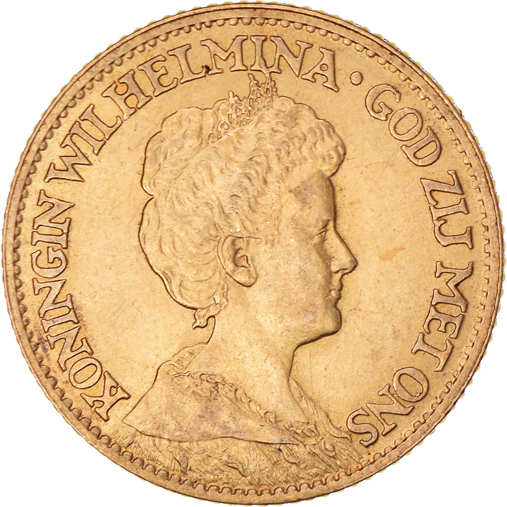 Coin, Netherlands, Wilhelmina I, 10 Gulden, 1911, MS(60-62), Gold, KM:149