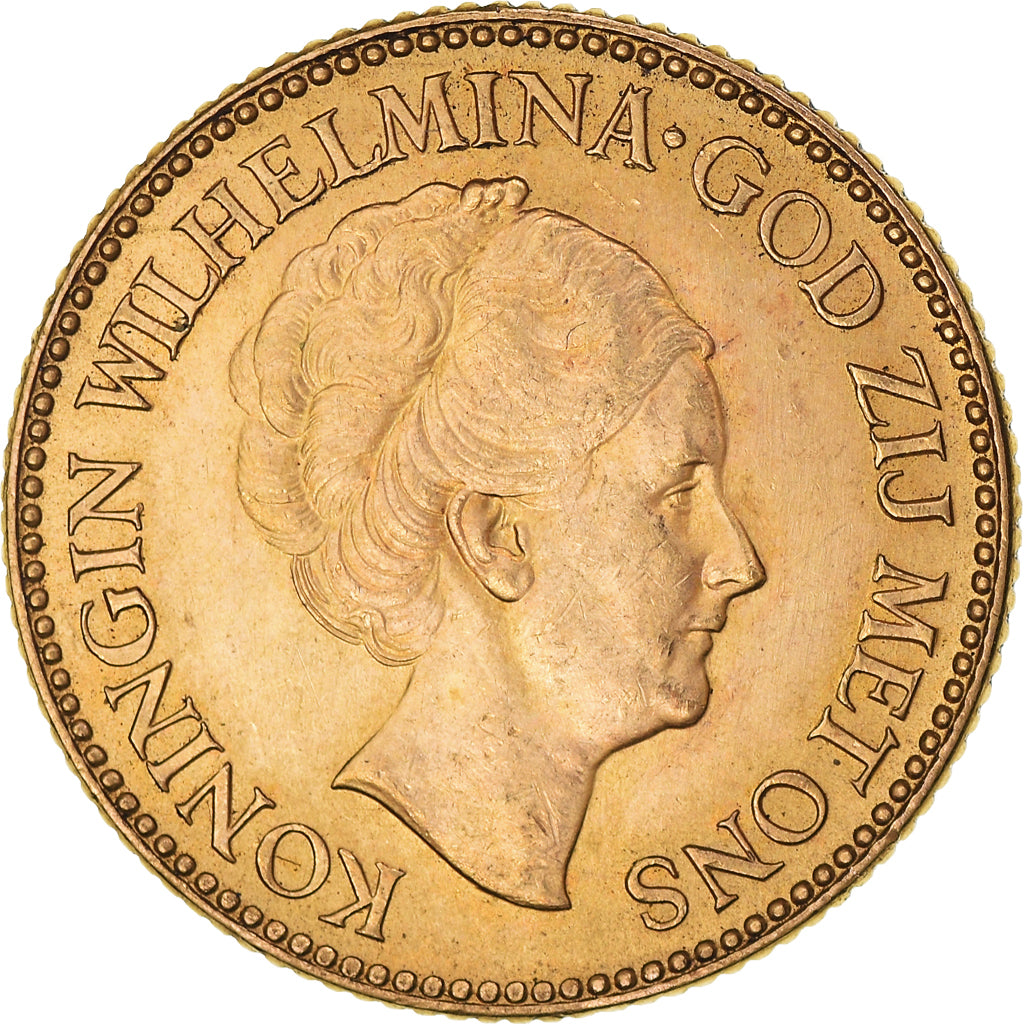 Moneta, Paesi Bassi, Wilhelmina I, 10 Gulden, 1925, Utrecht, SPL, Oro, KM:162