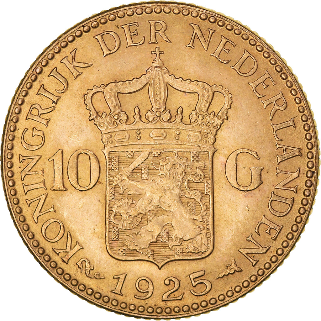 Moneta, Paesi Bassi, Wilhelmina I, 10 Gulden, 1925, Utrecht, SPL, Oro, KM:162
