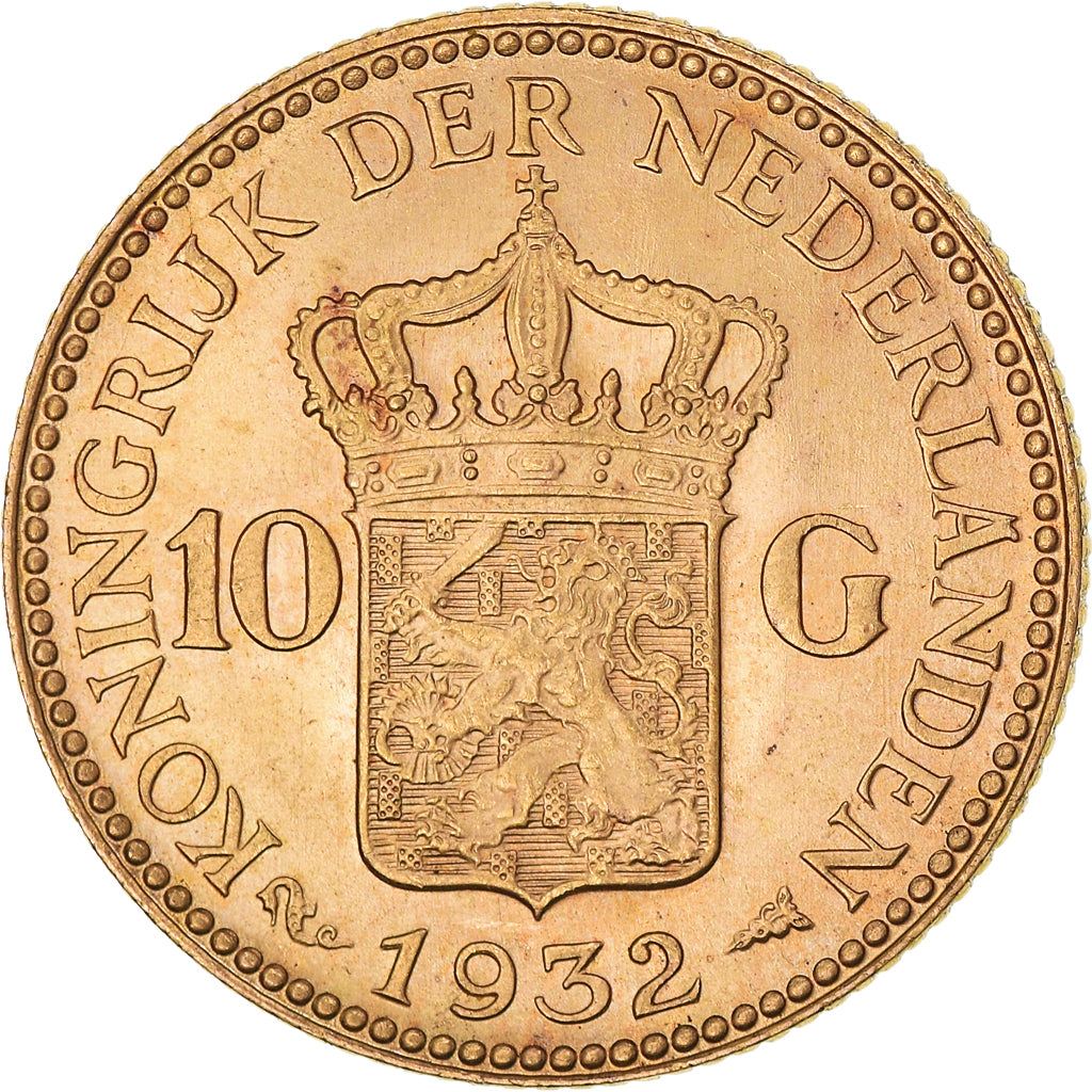 Coin, Netherlands, Wilhelmina I, 10 Gulden, 1932, Utrecht, MS(60-62), Gold