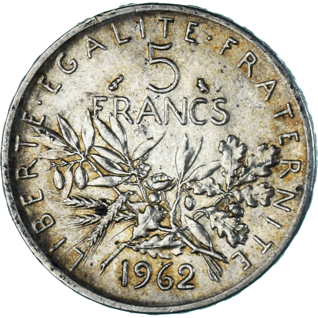 Moeda, França, Semeuse, 5 Francs, 1962, AU(50-53), Prata, KM:926, Gadoury:770