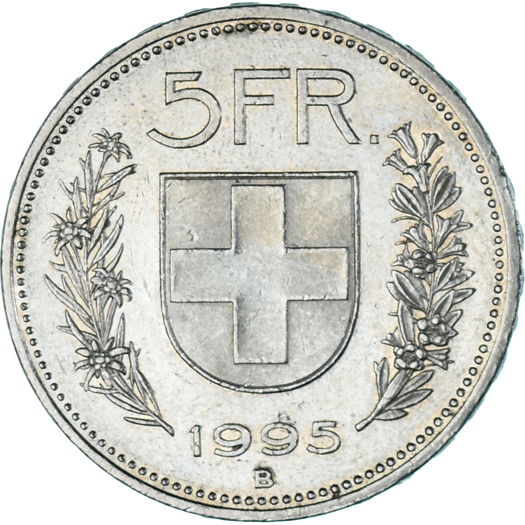 Coin, Switzerland, 5 Francs, 1995, Bern, MS(60-62), Copper-nickel, KM:40a.4