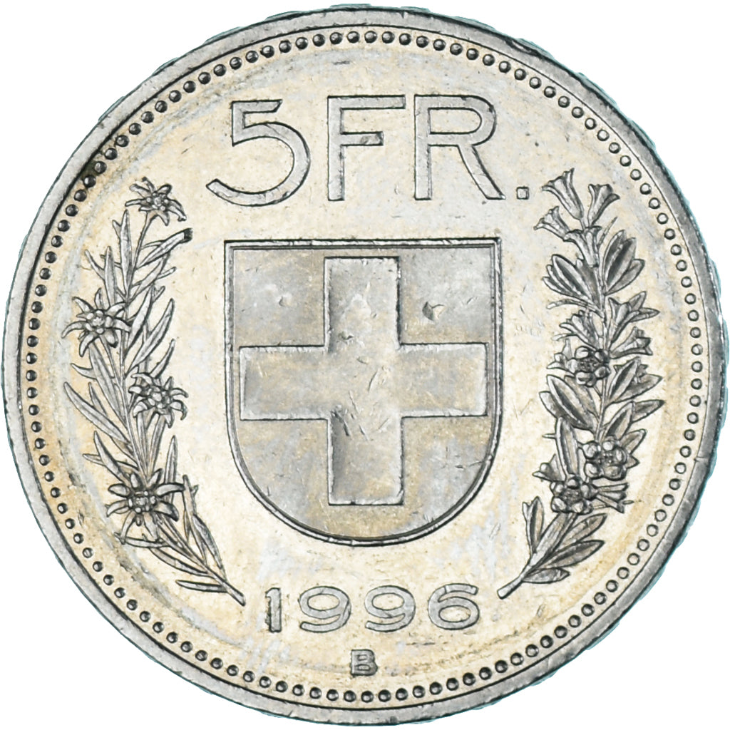 Coin, Switzerland, 5 Francs, 1996, Bern, MS(60-62), Copper-nickel, KM:40a.4