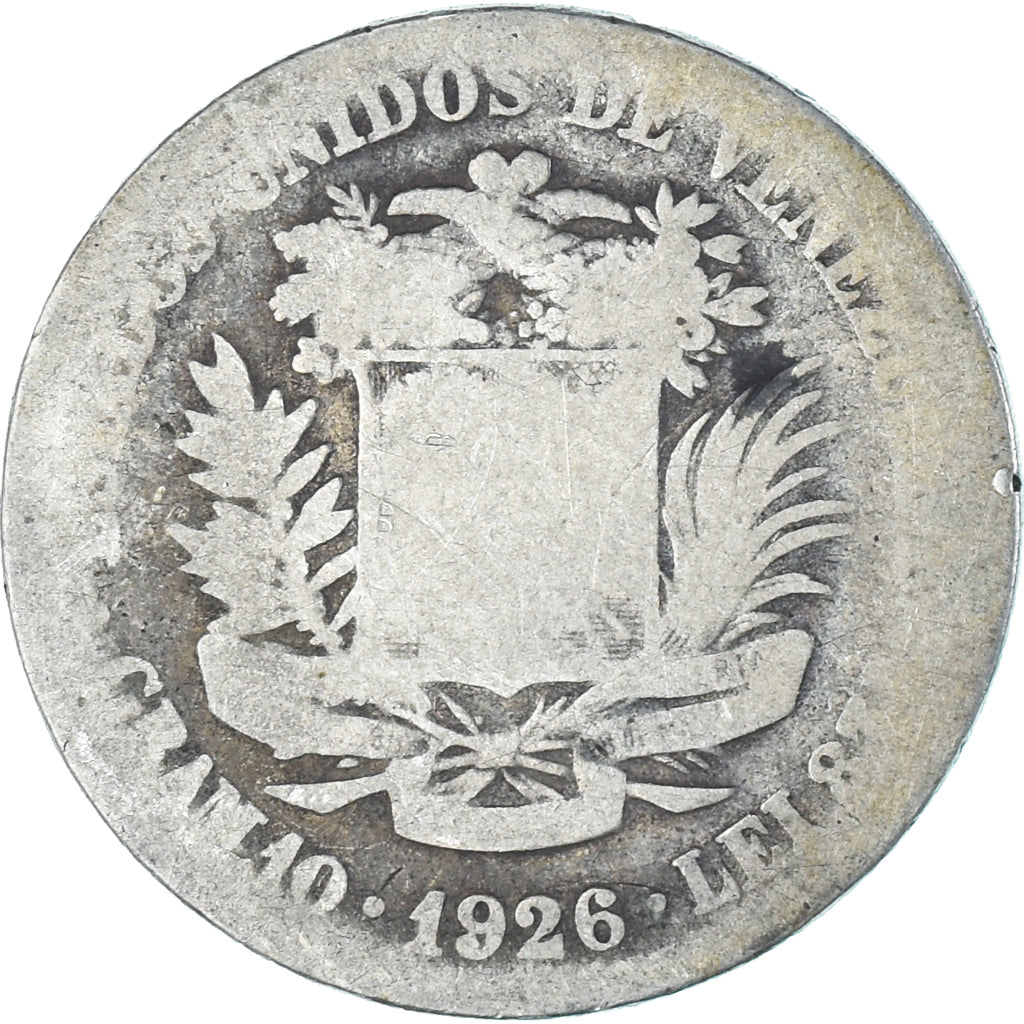 Monnaie, Venezuela, Gram 10, 2 Bolivares, 1926, AB+, Argent, KM:23