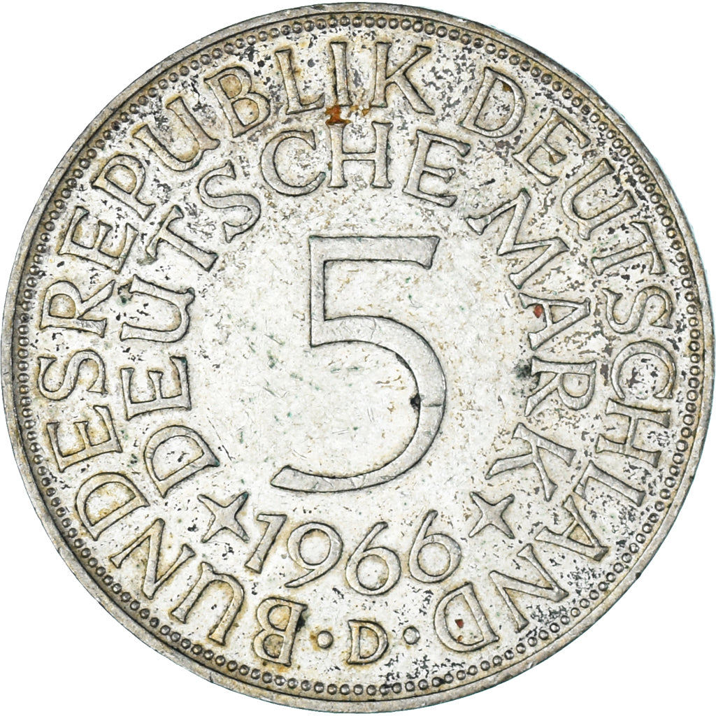 Moneta, GERMANIA - REPUBBLICA FEDERALE, 5 Mark, 1966, Munich, BB+, Argento