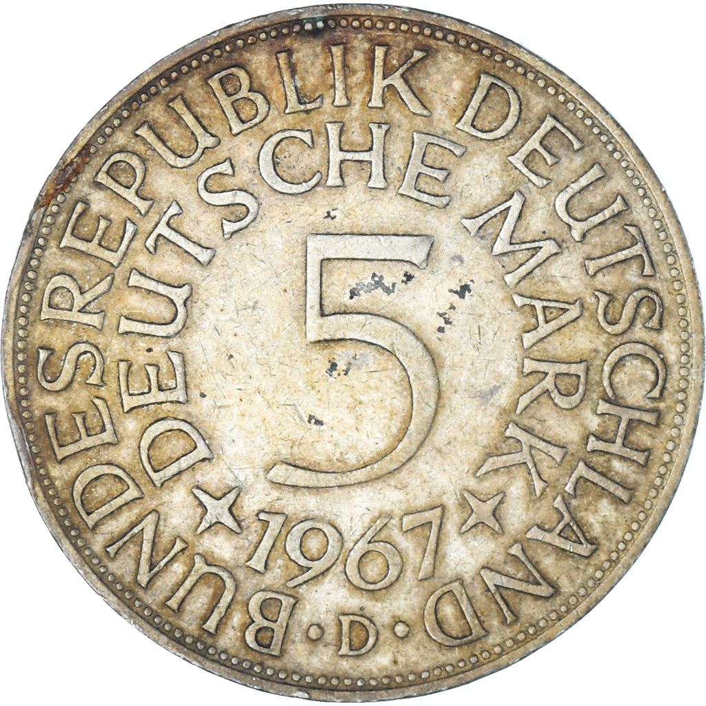 Coin, GERMANY - FEDERAL REPUBLIC, 5 Mark, 1967, Munich, AU(50-53), Silver