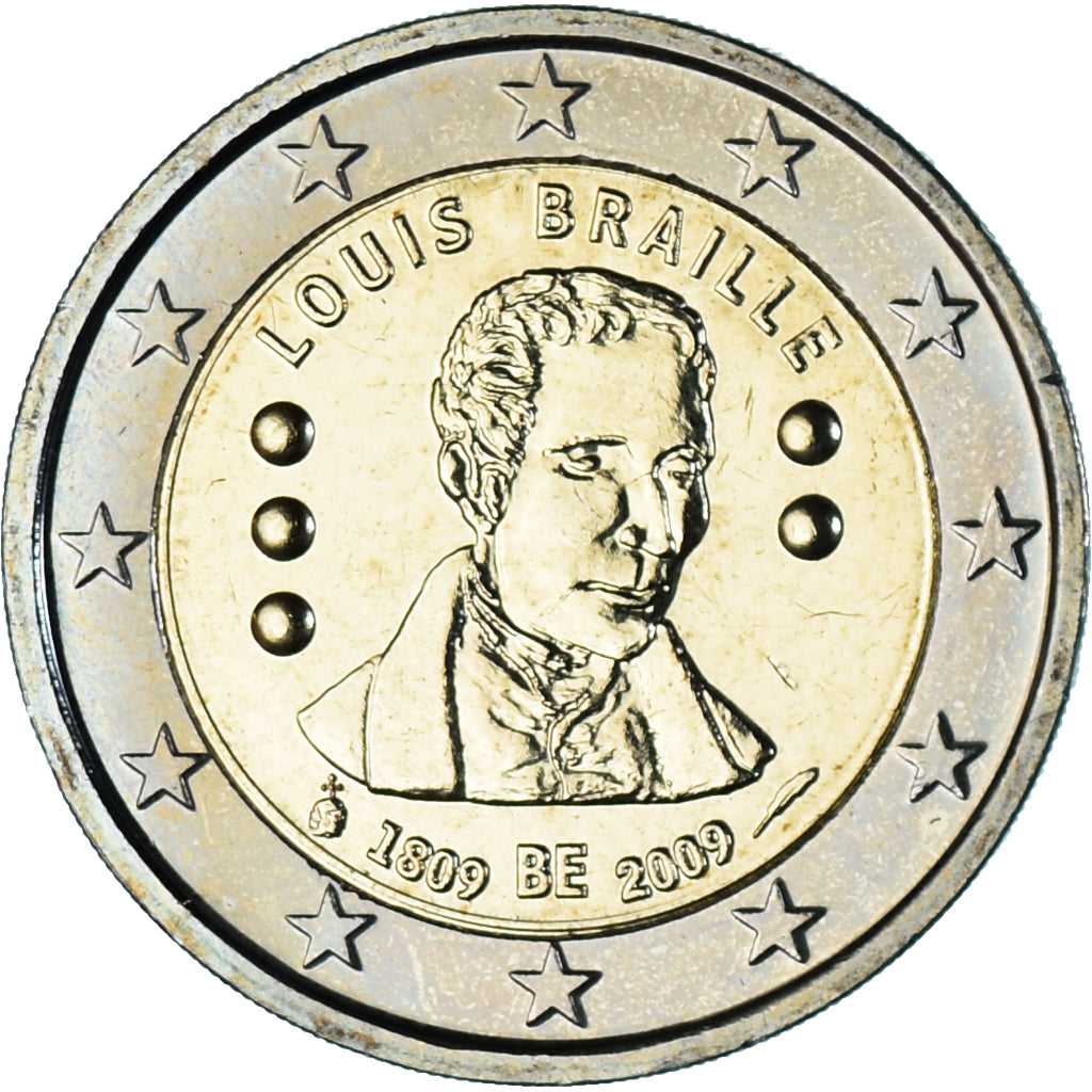Belgien, 2 Euro, 2009, Brussels, Louis Braille, STGL, Bi-Metallic, KM:288