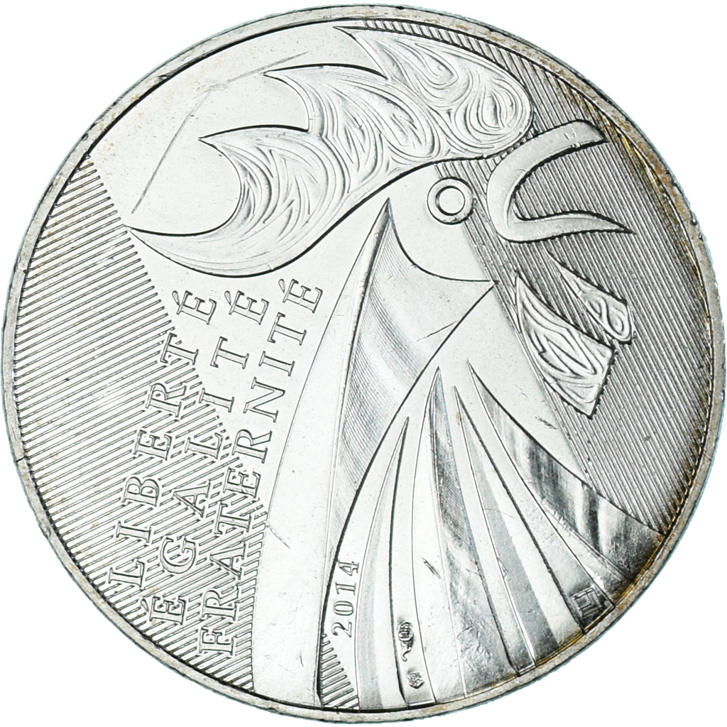 França, 10 Euro, 2014, Coq, MS(64), Prata, Gadoury:EU656