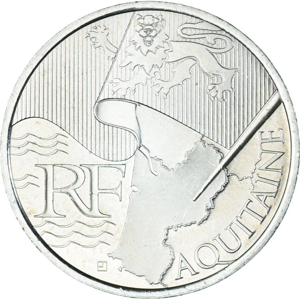 França, 10 Euro, 2010, Aquitaine, MS(64), Prata